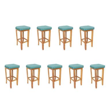 Imagem de Kit 09 Banqueta Alta Ben Gourmet Cozinha Base Madeira Maciça Suede Azul Turquesa - Amey Decor