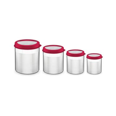 Imagem de Conjunto De Potes Em Inox Com Tampa Plástica Vermelha Com Visor Cucina 4pçs - Tramontina