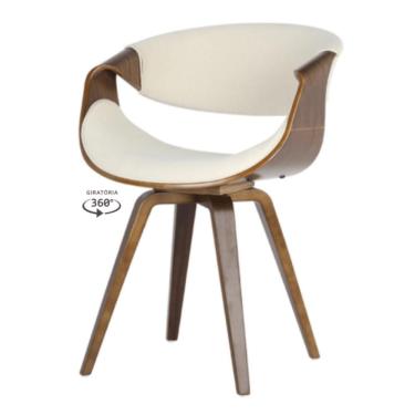 Imagem de Cadeira Com Braços Giratória Nicole Rivatti Linho Creme Estrutura Em Madeira Multilaminada