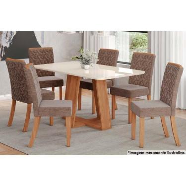 Imagem de Sala De Jantar Lins com Tampo com Vidro Curvo 160x90cm E 6 Cadeiras Esther Nature cacao