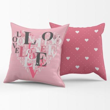 Imagem de Par De Almofadas Estampadas Cheias Love Rosê 45cm X 45cm - Enchimento Refil Em Silicone