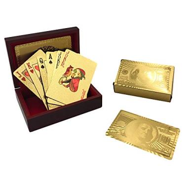 Imagem de Yuanhe Luxury Gold Foil Poker Playing Cards Decks with Wooden Box,100 Dollar Pattern Design,Waterproof,Durable,Gift for Friends