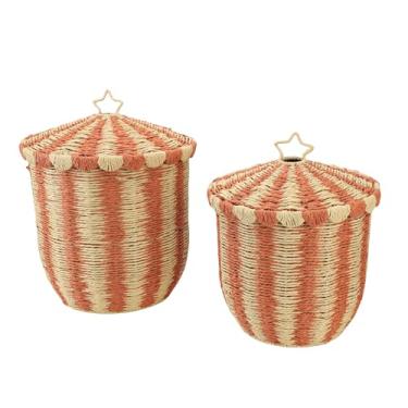 Imagem de Cesta de Cobertores Tecidos Vintage Cesto de Armazenamento de Vime Vintage, Moldura de Durável Com Tampa para Roupas, Cobertor, Brinquedos e Lanches