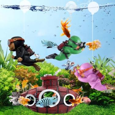 Imagem de TARANDUS 4 Peças De Decorações Divertidas E Vibrantes Para Aquário - Conjunto Submarino Retrô Com Mergulhador Flutuante, Acessórios Perfeitos Decoração Betta (Estilo 01)