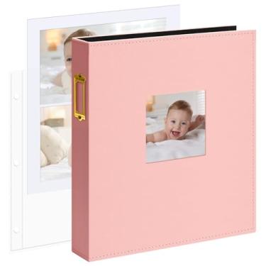 Imagem de Vienrose Álbum De Fotos Grande Com 3 Argolas Para Scrapbooking, Capa Couro, Recortes Em Branco, 30 Capas Plástico, 60 Páginas Casamento, Bebê, Família, Aniversário (Rosa)