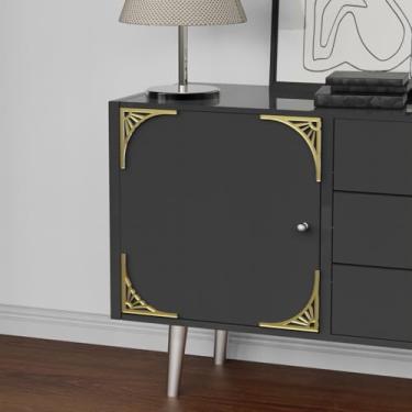 Imagem de LiveInUrban Decoração de canto Art Deco dourada com efeito de tinta spray de metal, decoração de plástico acrílico para móveis de armário de parede, raios de ventilador curvos, 14 x 15 x 4 peças