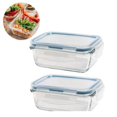 Imagem de Kit 2 Potes De Vidro Hermético Retangular 640Ml - Ad Importação