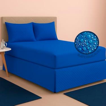 Imagem de Kit Capa Impermeável Protetora para Colchão + 02 Protetores Impermeáveis para Travesseiro - 4 Camadas de Proteção - Respirável e Não faz barulho - (Azul Royal, Queen)