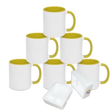 Imagem de MR.R Canecas de café em branco de sublimação de 325 ml, caneca branca em branco com caneca de cor amarela interna e alça, conjunto de 6