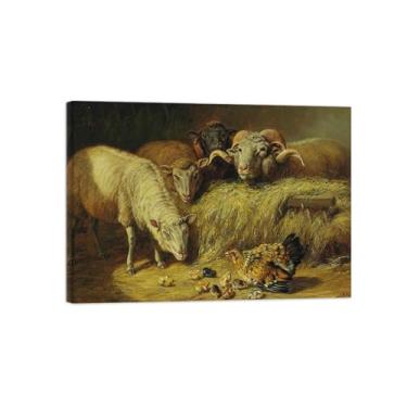 Imagem de Animais Pinturas Famosas Arte Parede-Fotos Lona para Sala de Estar-Ovelha e frango-Pôster e Imprimir Decoração 50x70cm20x27in Tela Embrulhada