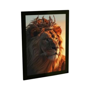 Imagem de Quadro Decorativo Leão Ilustração Coroa Rei Da Selva Decoração Poster Quarto Sala