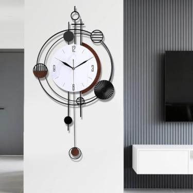 Imagem de Relógio de parede com pêndulo, quartzo de qualidade silenciosa, operado por bateria, relógio de parede grande analógico redondo para sala de estar, cozinha, banheiro, quarto, parede, decoração de casa