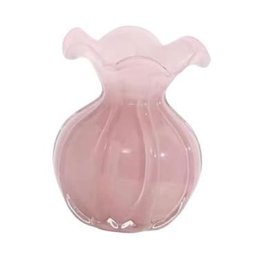Imagem de Ioensy Vaso de vidro soprado à mão, vaso decorativo, peça central de mesa, recipiente floral para armário de TV, mesa, escritório, estante, decoração de casa, Rosa