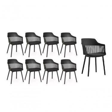 Imagem de Kit 9 Cadeira Marcela Montreal Em Polipropileno Assento Estofado Preto