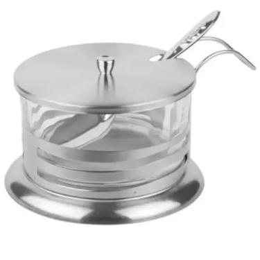 Imagem de Açucareiro 200 Ml Anti Formiga Vidro Aço Inox Tampa E Colher