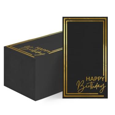 Imagem de Horaldaily Guardanapos decorativos de papel descartáveis de aniversário, folha dourada de feliz aniversário, preto, elegante, celebração, toalha de mão para festa, almoço, jantar, cozinha, banheiro