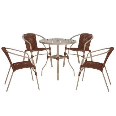 Imagem de 04 Cadeiras Floripa E Mesa Roma 80cm Fendi Trama Original Marrom