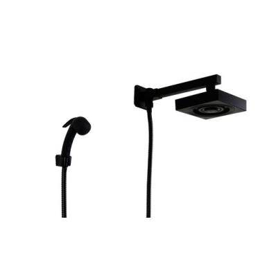 Imagem de Ducha ABS Black AutoLimpante Quadrado com Ducha Manual com Trava - AMG