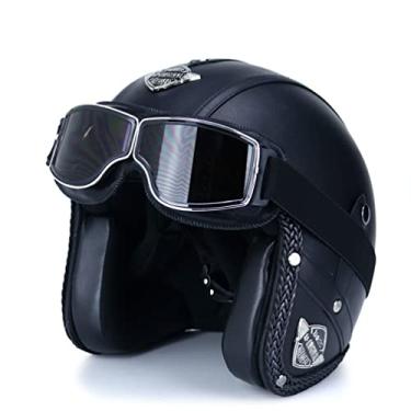 Imagem de Capacetes E Capacetes De Couro Pu 3/4 Capacete De Bicicleta Motociclista Face Aberta E Capacetes De Motocicleta Com Viseiras, CC13, M-(head circumference/57-58cm)
