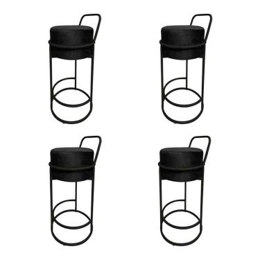 Imagem de Kit 4 Banquetas Alta Redonda Base Preta Veludo Preto