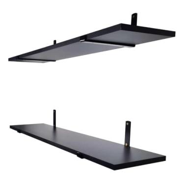 Imagem de Prateleira Flutuante de Madeira com Suporte Preto, Estilo Moderno, Conjunto com 2 Peças (Preto, 80x20cm)