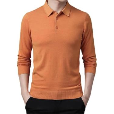 Imagem de Camisa Polo De Malha De Lapela De Cor Sólida Para Homens De Outono, Polo De Manga Longa Fina Para Homens, Yellow, XL
