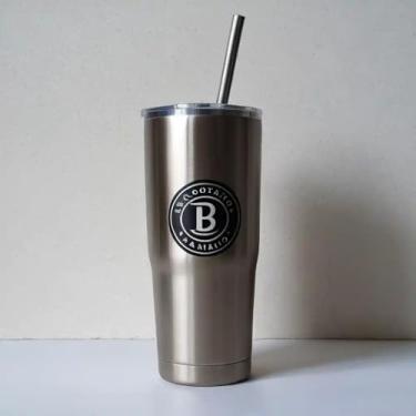 Imagem de Copo Térmico Parede Dupla em Aço Inox Bege 500ml com Canudo - Estilo Com Logo