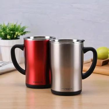 Imagem de Caneca Térmica Parede Dupla em Aço Inox Vermelha 400ml com Base Antiderrapante - Estilo Casual