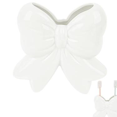 Imagem de Biiange Bonito suporte de escova de dentes, suporte de escova de dentes de arco de cerâmica, com orifício de drenagem, acessórios de bancada de banheiro, para organização de armazenamento de vasilha