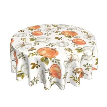 Imagem de Toalha de mesa redonda de outono de 152 cm, toalha de mesa de folha de bordo de abóbora branca em aquarela, laranja, branca, toalha de mesa de ação de graças, decoração de casa de fazenda, para casa