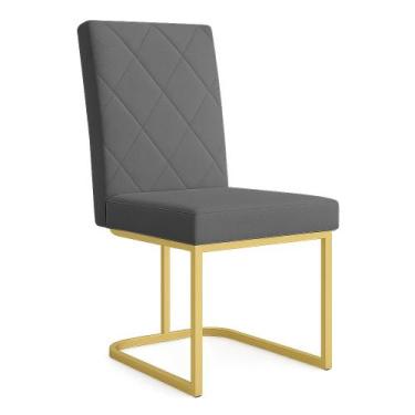 Imagem de Cadeira de Jantar Estofada Siena Linho Grafite Base de Ferro Dourada -