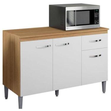 Imagem de Balcão De Cozinha Gabriela Com Tampo 120cm Amêndoa Branco - Ajl - AJL 