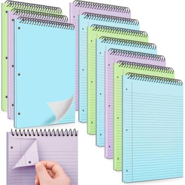 Imagem de MotiMind Pacote com 10 cadernos em espiral de 21,6 x 28 cm, bloco de notas com 3 furos perfurados com página forrada, 50 folhas por bloco, papel de papelão rígido, pautado para faculdade, escritório