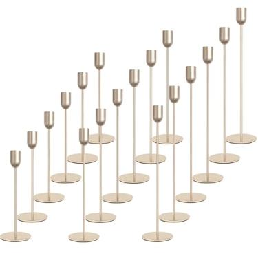 Imagem de Castiçal de vela alto dourado, suporte decorativo para casamento, jantar, festa, serve para velas grossas de 1,9 cm e velas de LED (conjunto de 18)