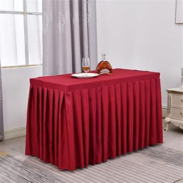 Imagem de Saia de mesa de poliéster branca, toalha de mesa para sala de reunião, toalha de mesa retangular plissada para decoração de eventos, banquetes, festas de casamento, cor bordô, 2,4 m (96 x 76 x 76 cm)
