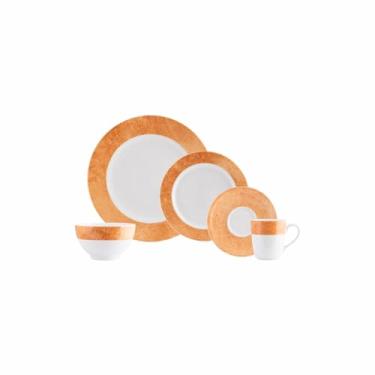 Imagem de Serviço de 20 peças com Bowl e Caneca com Pires em Porcelana, Modelo Redondo Itamaraty, Coleção Cromo Laranja, Schmidt Estilo, Porcelana Schmidt