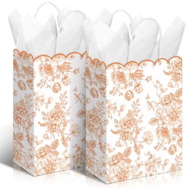 Imagem de Kolldenn 24 peças de sacolas florais para lembrancinhas de festa com alças recortadas flores silvestres para presente de doces para decoração de aniversário para chá de bebê nupcial