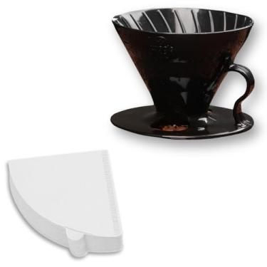 Imagem de Kit Coador de Café V60, Porta Filtro Tamanho 02, Inclui 120 Filtros De Papel, Suporte Para Café Especial Coado, Método Pour Over, Acabamento Preto