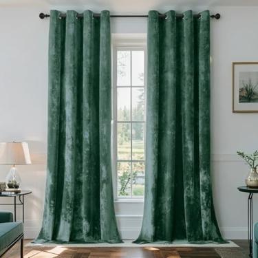 Imagem de SMILETIME Cortinas de veludo esmagado verde floresta 132 x 243 cm luxuosas cortinas à prova de som com isolamento térmico para sala de estar, quarto, escritório, tratamentos de janela com filtro de