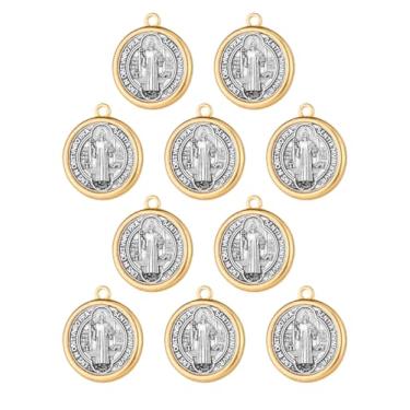 Imagem de COTTVOTT Peças centrais para medalhas de São Bento com 3 furos, pingente de amuleto de proteção contra o mal para colar de rosário faça você mesmo, suprimentos para fabricação de joias femininas e