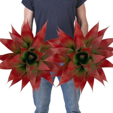 Imagem de Pacote com 2 plantas falsas, plantas artificiais de agave, grandes resistentes a UV, para decoração interna e externa, plantas tropicais, suculentas, vegetação, decoração interna, 29 lâminas (vermelho