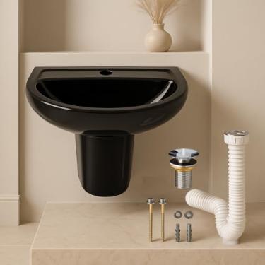 Imagem de Lavatorio Com Coluna Suspensa Etna Kit Instalação (Preto)