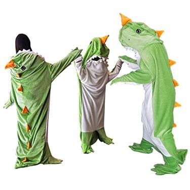 Imagem de Cobertor de dinossauro vestível saco de dormir animal para crianças - lã de flanela quente e aconchegante super macia - presentes de dinossauro cosplay (P adequado para altura de 1,27 a 1,7 m)