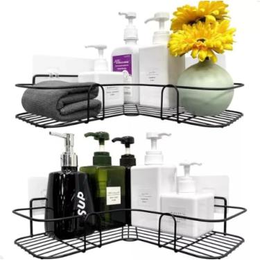 Imagem de Kit 2 Suportes de Canto Adesivo para Banheiro, Porta Shampoo e Sabonete, 26x36cm, Sem Furação, Metal