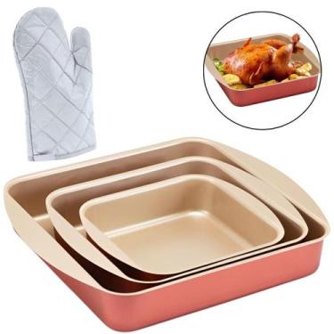 Imagem de Jogo Forma Quadrada 03 Peças Antiaderentes + Luva Térmica - Marcolar