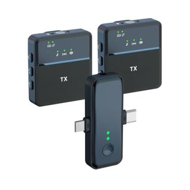 Imagem de 2.4g Microfone sem fio Lavalier de microfone duplo embutido no plugue de chip de redução de ruído e reprodução de colarinho profissional microfone para gravação de vídeo Câmeras (1 receptor com 2