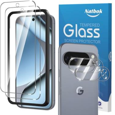 Imagem de Natbok Pacote com 2 + 2 protetores de tela para Google Pixel 10 Pro com protetor de lente de câmera, filme de vidro temperado 9H de cobertura total, resistente a arranhões, sem bolhas para protetor de