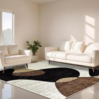 Imagem de 1 Tapete Belga Sala de Estar Sofá Grande Es Mo 200 x 250 Vr (D6Mod Bege Preto Marrom Marfim - Moderno Manchado Abstrato)