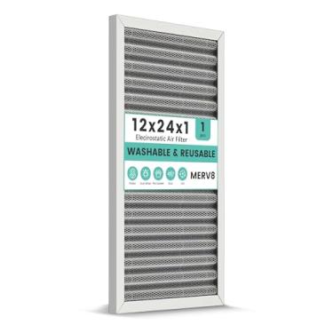 Imagem de Filtro de ar de forno HVAC 12 x 24 x 1, filtro de forno eletrostático lavável, MERV 8, dura uma vida inteira, respira mais fresco, casa e escritório (tamanho real: 29 x 50 x 0,82 polegadas)