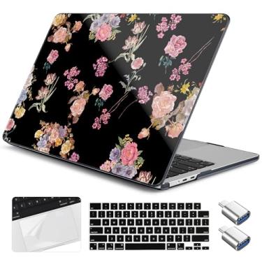Imagem de Yebiseven Capa para MacBook Air 13,6 polegadas M4/M3/M2 2025 2024 2023 2022 lançado A3240/A3113/A2681, capa rígida para laptop com capa de teclado e protetor de trackpad e 2 adaptadores OTG, preto